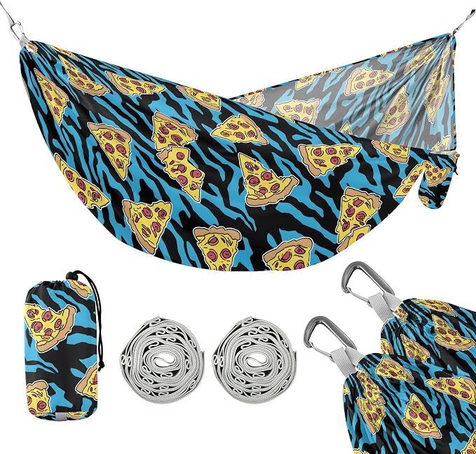 Camping Hammock Outdoor Hammocks for Outside Blue Tiger Pizza Stripe Beach Trees Portable Lightweight with Pockets Tree Straps Indoor Small