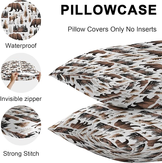 Brown Bear Elk Cabin Outdoor Pillow Covers 20x20 Inch Throw Pillow Covers Set of 2 Waterproof Decorative Pillow Cases Farmhousee Pine Tree Forest Cushion Covers for Patio Furniture Garden Couch Sofa