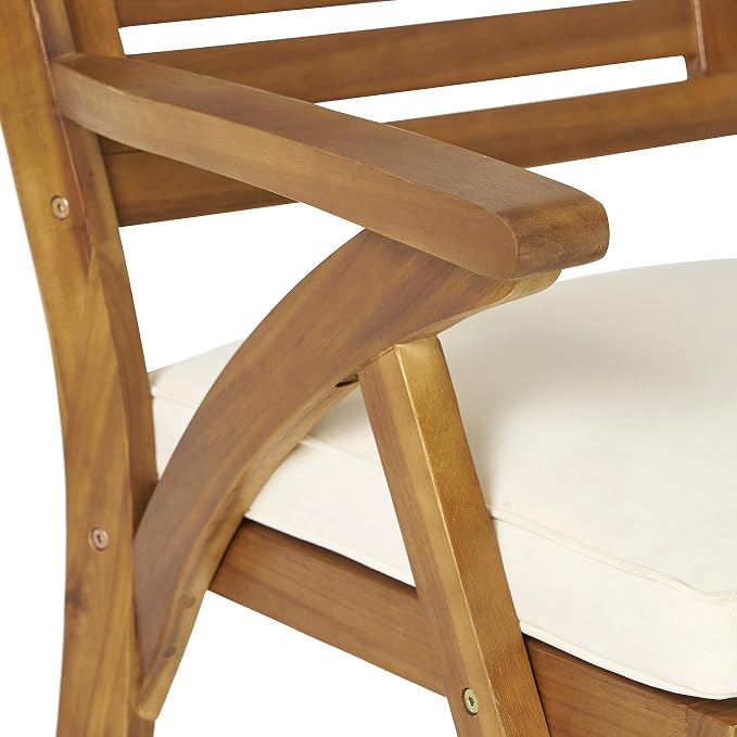 Christopher Knight Home Hermosa Acacia Wood Patio Dining Set with Bench, Solid Wood Outdoor Dining Table Set for 6, Outdoor Dining Set with Water-Resistant Cushion, Teak+Cream