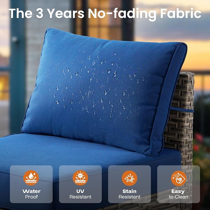 ovios 9 Piece Patio Sectional Furniture with Swivel Rocking Chairs, Rattan Wicker Coversation Couch Set, Outdoor Sofa Set for Outside Porch Balcony Backyard Pool, Navy Blue