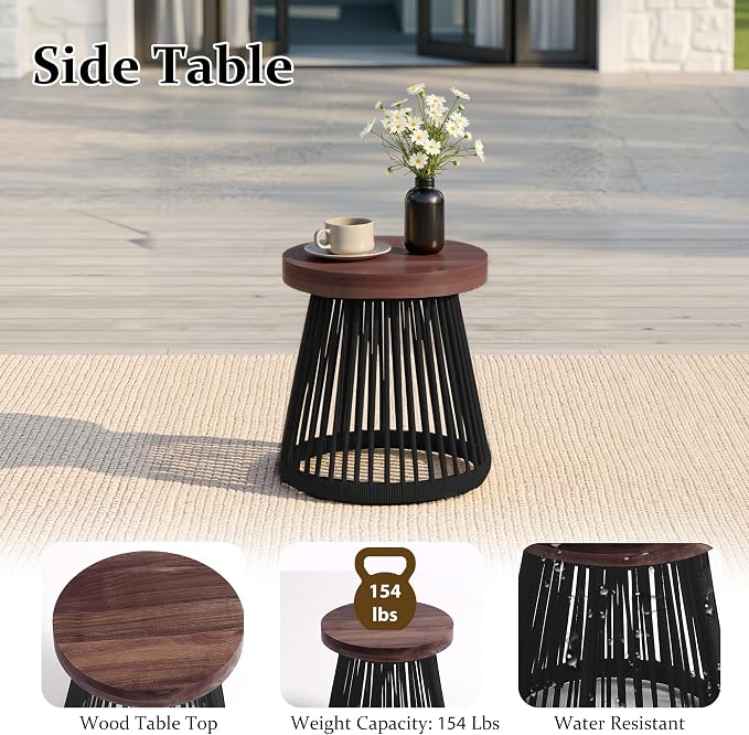 Outdoor Patio Furniture Set, 3 Pieces Outdoor Swivel Chairs with Coffee Table and Thick Cushion, Pe Wicker Rope Furniture Set for Entertaining, Balcony, Garden, Poolside, Gray
