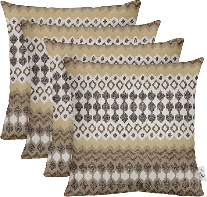RSH DECOR: Square Throw Pillows Set of 4 | 20" x 20" | Water and Fade-Resistant Performance Fabric | Outdoor Pillow Covers with Down-Alternative Inserts | Made in USA (Divide Leaf Toffee)