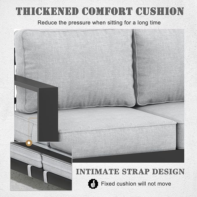 Outdoor Aluminum Furniture Set - 4 Pieces Modern Patio Conversation Sets Metal Sectional Sofa with Coffee Table
