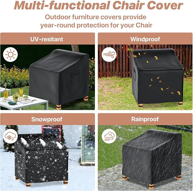Likorlove Patio Chair Covers Waterproof – 36" W x 37" D x 36" H, Heavy Duty 600D Outdoor Furniture Covers for Lounge Deep Seat Chairs, Windproof with Buckles & Air Vent, Black (2 Pack)