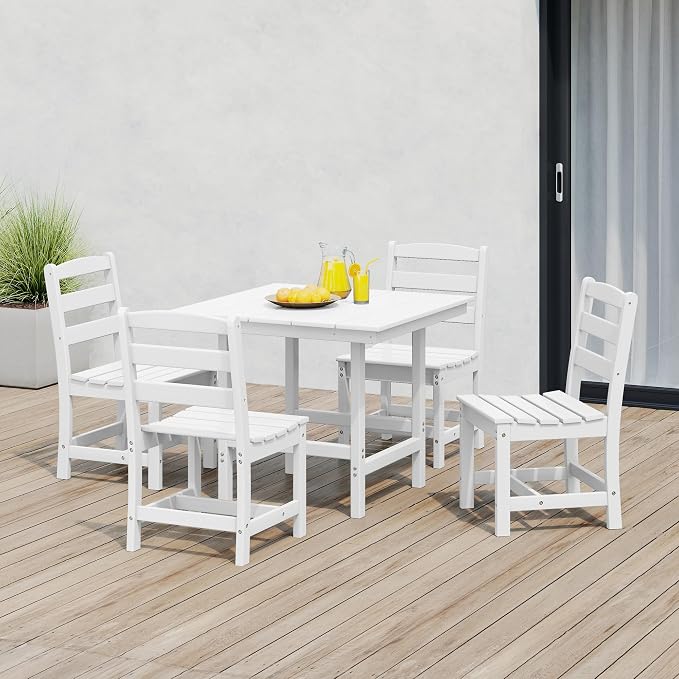 Costaelm Palms 5-Piece HDPE Outdoor Square Patio Dining Table Set with Armless Side Chairs, White