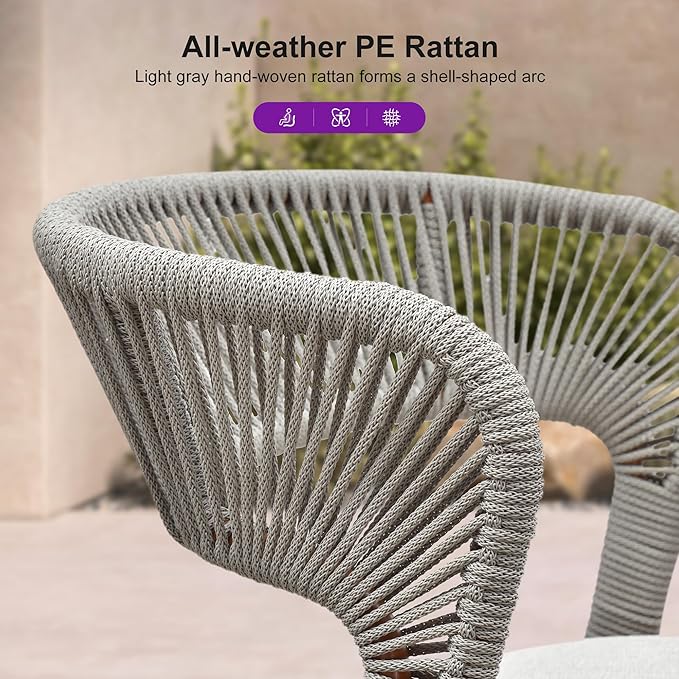 PURPLE LEAF 5 Pieces Oversize Round Patio Dining Set Outdoor Furniture with Rattan Chairs for Lawn Garden Backyard Aluminum Table Sets Deep Teak Outdoor Set