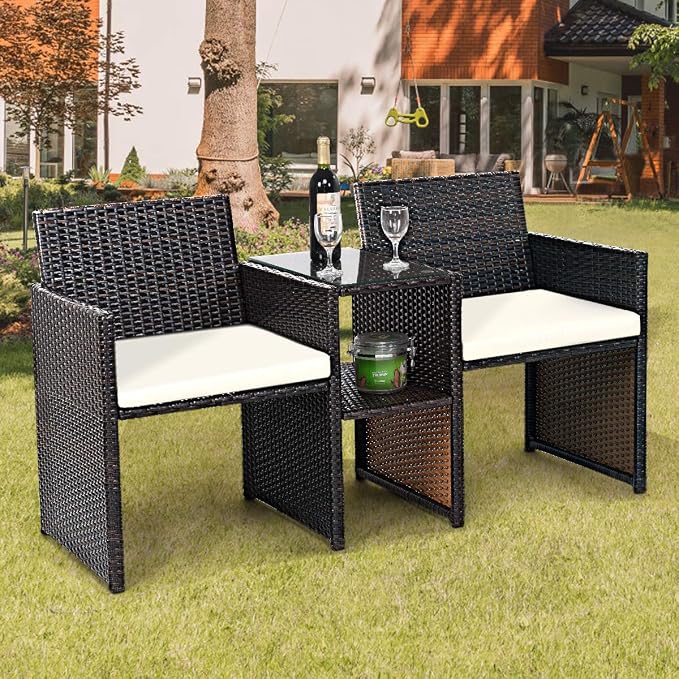Tangkula Outdoor Furniture Set Paito Conversation Set with Removable Cushions & Table Wicker Modern Sofas for Garden Lawn Backyard Outdoor Chat Set (Sofa Style)