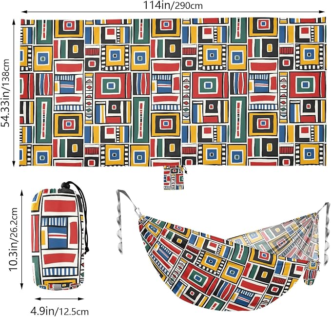 Camping Hammock Outdoor Hammocks for Outside Geometric Beach Trees Portable Lightweight with Pockets Tree Straps Indoor