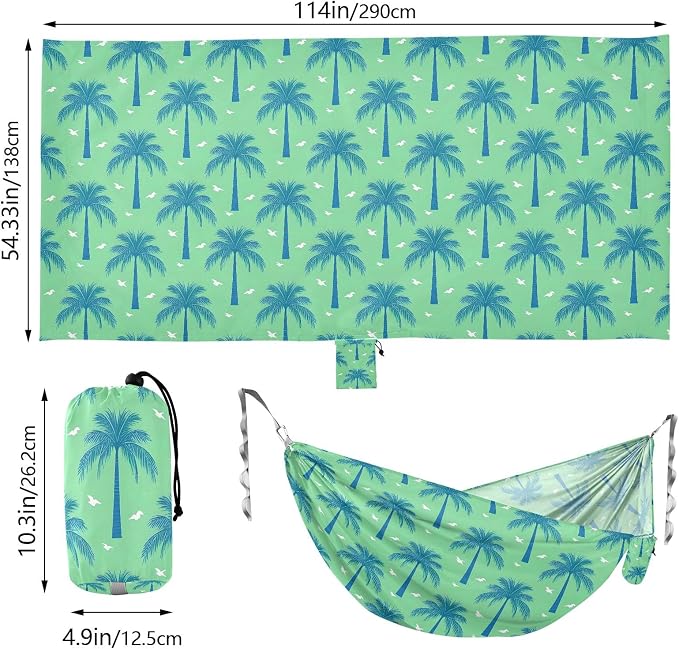 Camping Hammock Outdoor Hammocks for Outside Green Palm Tree Beach Trees Portable Lightweight with Pockets Tree Straps Indoor