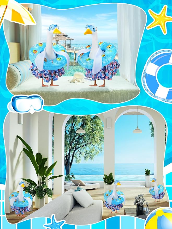 Outus Funny Summer Porch Goose Outfits Set Includes Goggles, Shorts and Swimming Ring Bikini Goose Porch Clothing for Outdoor Swimming Pool Garden Yard Patio Lawn Statue