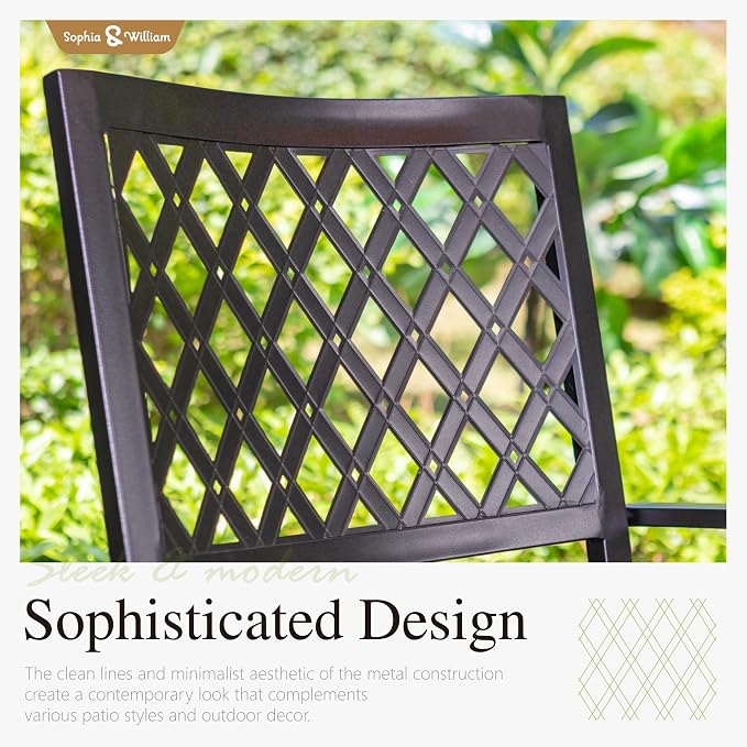 Sophia & William Patio Table and Chairs Set, Outdoor Dining Set for 6, 7 Piece Metal Patio Furniture, 64" Black Rectangular Table(Diamond)