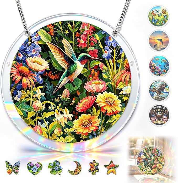 Acrylic Jigsaw Puzzle Suncatcher 7.8'',Stained Glass Suncatcher Home Decor | Hummingbird Acrylic Puzzle Suncatcher,DIY Sun Catcher Puzzle Kit,Window Hanging Ornament Art,Home Garden Decor Gift for Mom