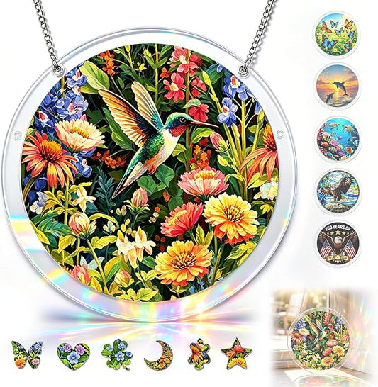 Acrylic Jigsaw Puzzle Suncatcher 7.8'',Stained Glass Suncatcher Home Decor | Hummingbird Acrylic Puzzle Suncatcher,DIY Sun Catcher Puzzle Kit,Window Hanging Ornament Art,Home Garden Decor Gift for Mom