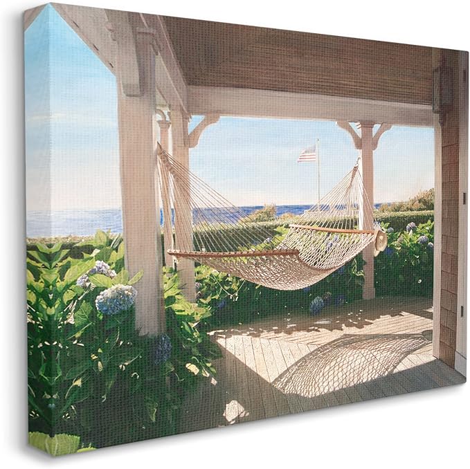 Stupell Industries 'Tranquil Hammock Warm Sunlit Porch Rural'| Canvas Art | Stupell Industries | 20 x 16 Inches, Easy to Hang and Sturdy, Made in USA, by Tom Mielko
