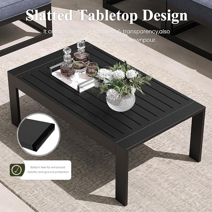 LayinSun Large Aluminum Patio Furniture Set, 6 Pieces Modern Outdoor Conversation Set Sectional Metal Sofa Set with Olefin Cushion