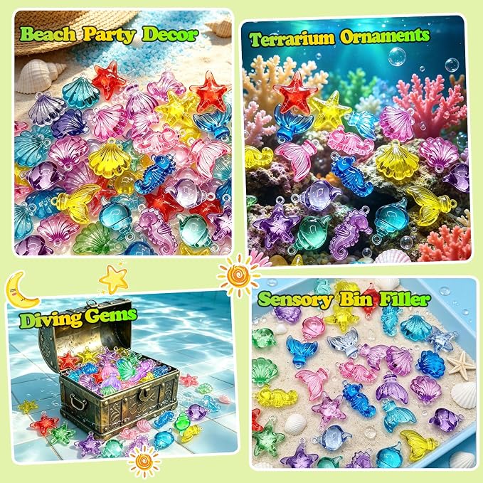 70 PCS Seashells Ocean Sensory Bin Filler, Mini Resin Animal Figures | Mini Resin Seashell Diving Gems Vase Fillers for Fish Aquarium Fairy Garden Table Decorations