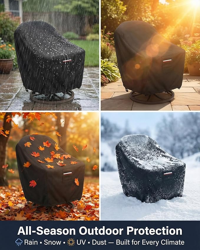 Waterproof Patio Chair Covers, 28W x 33D x 36H inches Heavy Duty Outdoor Furniture Protection Cover Weather Resistant 600D Oxford 2-Pack, Black
