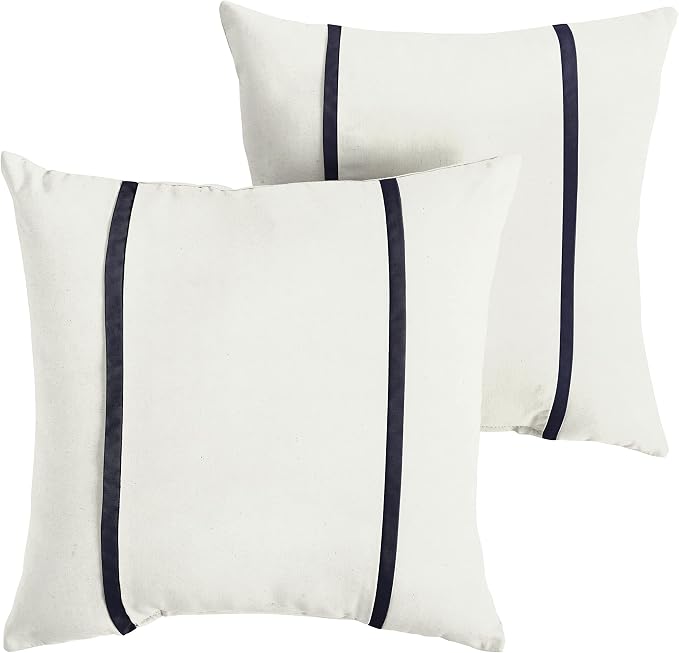 Sorra Home x Sunbrella - Indoor/Outdoor Square Pillows (Set of 2), Canvas Natural Ivory & Navy Blue