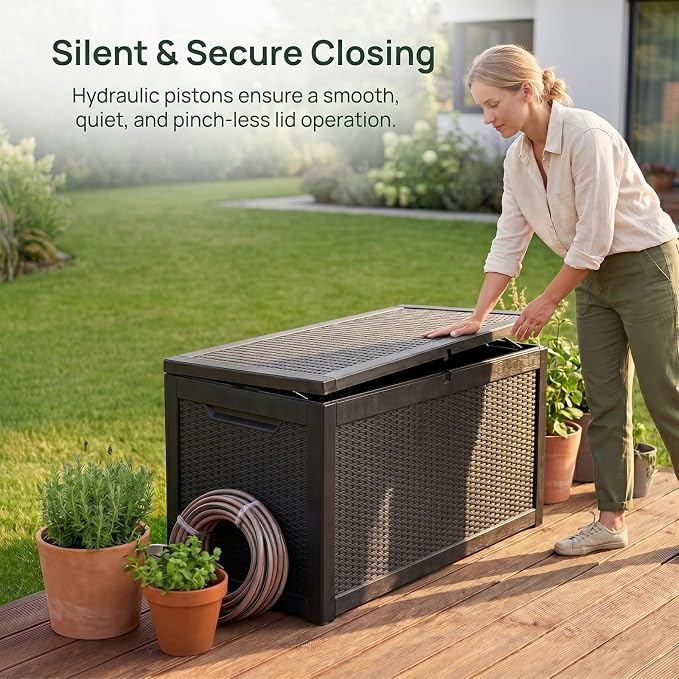 319 Gallon Extra Large Outdoor Storage Box, Waterproof Deck Box with Lockable Lid, Resin Outside Storage Box for Patio Furniture, Pool Accessories, Garden Tools, Storage Bench for Backyard,Porch,Black