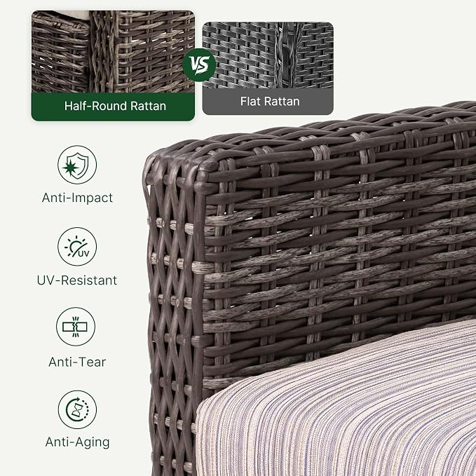 Wicker Patio Conversation Set, Outdoor Patio Chair Set with Deep Seating, Wide Armrests & Thick Cushions, All-Weather Outdoor Furniture Set for Patio, Porch, Deck & Backyard