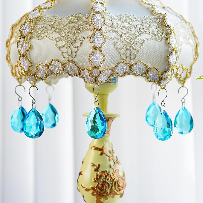 10 Pcs Lake Blue Crystal Bauhinia Prisms Chandelier Window Decor | Lake Blue Crystal Bauhinia Prisms Suncatcher Pendants 38mm Chandelier Beads Replacement for Window Wedding Party Decor