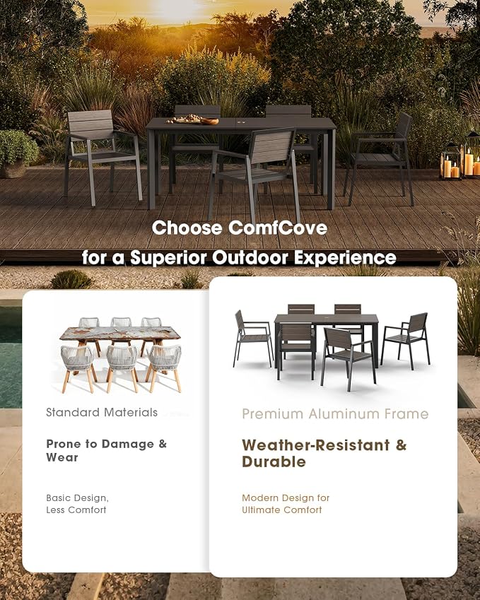 Outdoor Dining Chiars Set of 2, Aluminum Patio HDPS Outdooor Dining Chiars, All Weather Patio Furniture Set (Charcoal)