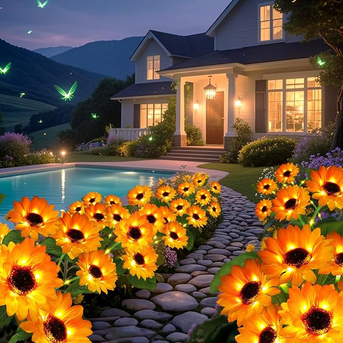 Solar Garden Lights 2 Pack 12 Solar Sunflower Lights, Gifts for Mom Women Grandma Mothers Day Birthday, Waterproof Solar Flower Light for Outdoor Decoration, Decorative Stakes for Yard,Landscape,Patio