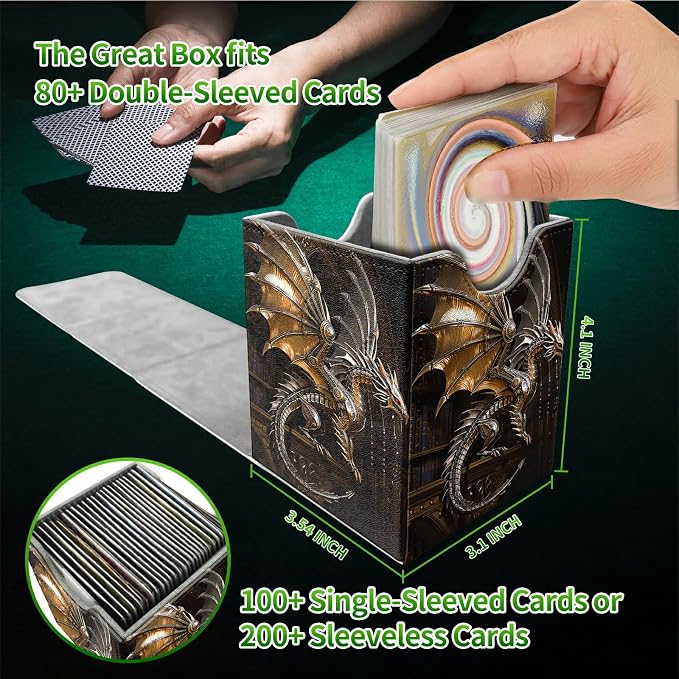 Mechanical Dragon Card Deck Box for MTG, Personalized Card Storage Case Fits 120+ Sleeved Cards, Premium Leather TCG Box with Strong Magnetic Closure for Magic, CCG, PTCG, Baseball Cards