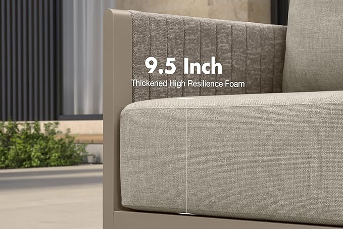 PURPLE LEAF Patio Furniture Set 7 Pieces Outdoor Conversation Sets PP Rope Patio Sofa with Cushions and Table Manual Weaving Deep Seating Furniture for Porch Lawn Backyard Beige