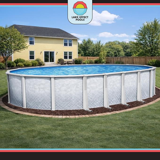 Lake Effect Pools 'Lifestyle' 15 ft x 24 ft Oval Above Ground Swimming Pool | 54 Inch Resin Protected Steel Sided Walls | Bundle Includes: 25 Gauge Overlap Liner & Widemouth Skimmer