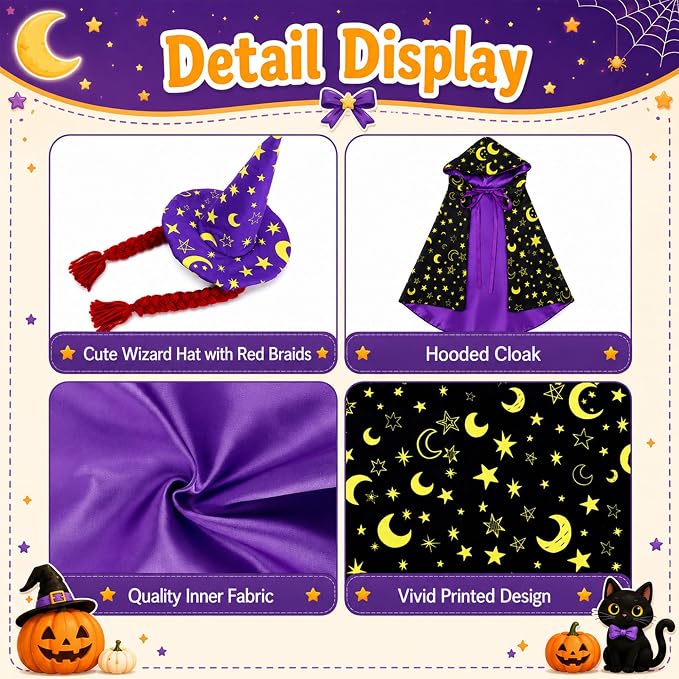 Watayo 2 Pcs/Set Halloween Witch Porch Goose Outfits, Purple Witch Goose Clothes Included Cape and Braid Hat, Spooky Porch Goose Accessories for 23 Inch Lawn Statue Garden Outdoor Decor
