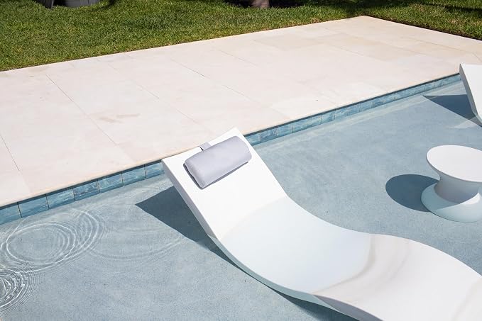 Headrest pillow for patio chaise lounge, in pool lounger on ledge with non-slip weighted tail and cellphone pocket, quick drying outdoor for all weather pool furniture and loungers (Mountain Mist)