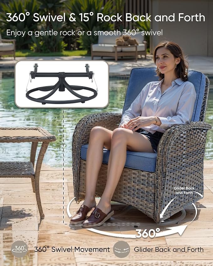 HUMMUH Patio Furniture Set -10 Piece Outdoor Furniture Set with Fire Pit Swivel Rocker Chairs for Porch,Backyard,Poolside
