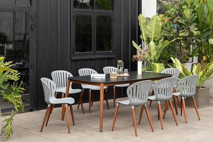 Amazonia Vouvant 9-Piece Rectangular Dining Set | Eucalyptus Wood | Ideal for Patio and Outdoors | Grey Chairs