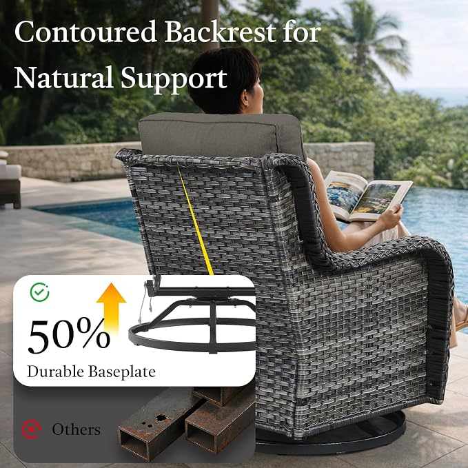 6 Piece High Back Patio Furniture Set - All Weather Patio Conversation Set with 4 Inch Thick Cushions and Deep Seating Swivel Glider Chairs & Outdoor Couch for Porch Deck Yard Pool