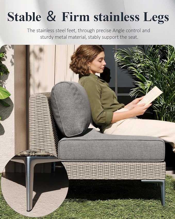 LayinSun 6-Piece Wicker Rattan Patio Furniture Set, Deep Seating Outdoor Modular Sectional Sofa Conversation Set with Thick Cushions for Lawn, Garden