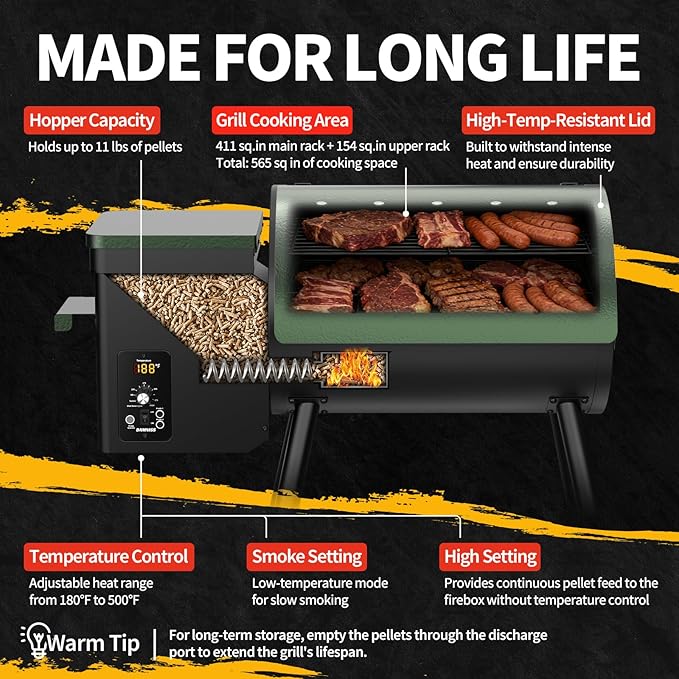 DAMNISS Pellet Smoker Grill Combo, 565 SQ.IN Cooking Area with PID Temperature Control (180-450°F) Electric BBQ Meat Grills & Smokers, Patio Backyard for Roast Outdoor