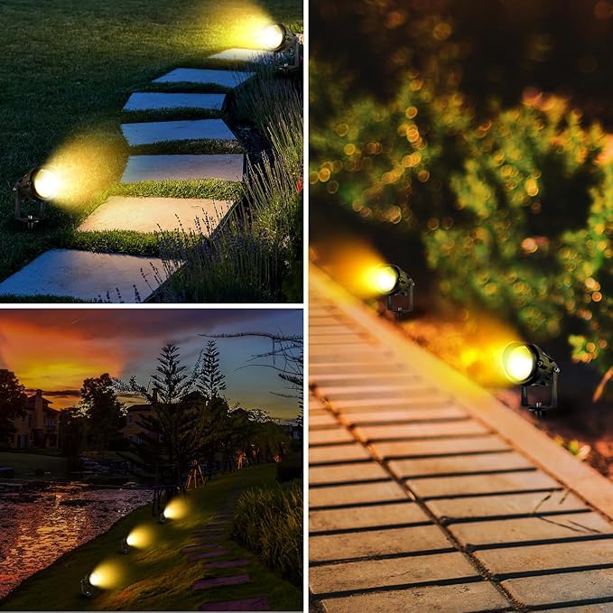 7W Low Voltage Landscape Lighting with Connectors AC/DC 12-24V IP67 Waterproof 3000K Warm White Outdoor Spotlights for Yard Pathway Garden Trees (2 Pack)