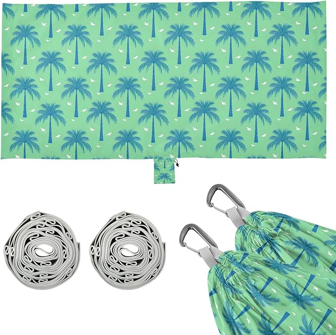 Camping Hammock Outdoor Hammocks for Outside Green Palm Tree Beach Trees Portable Lightweight with Pockets Tree Straps Indoor