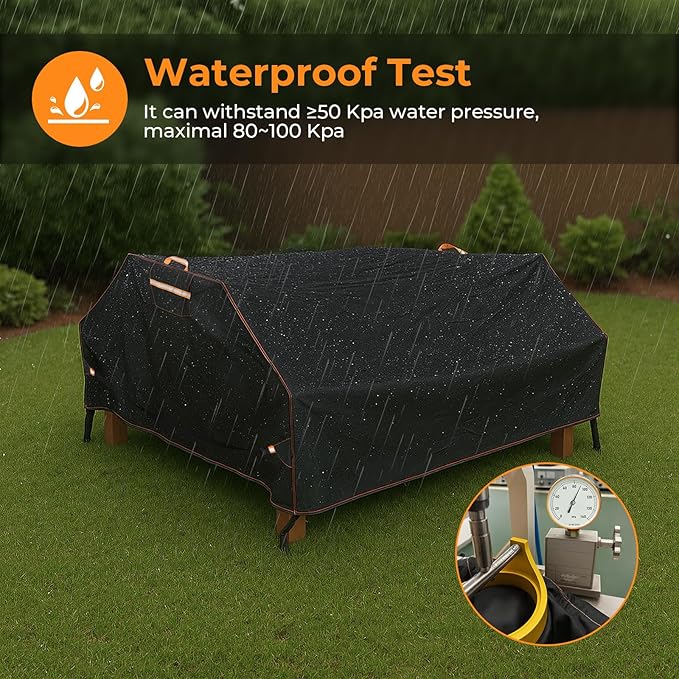 GARPROVM Picnic Table Covers Outdoor Patio Picnic Table Bench Cover 70 / 72 Inch Waterproof 420D Heavy Duty Oxford Cloth Windproof Anti-UV, Black