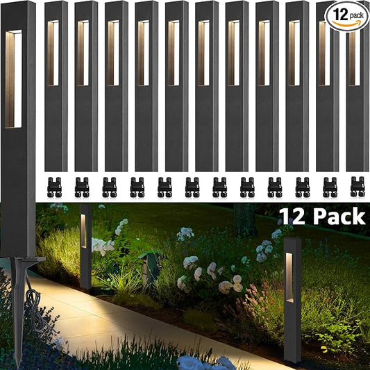 SUNVIE LED Low Voltage Landscape Lights 3W Pathway Lights Low Voltage 12-24V Landscape Path Lights 3000K CRI 90+ Aluminum Waterproof Pathway Lighting for Walkway Garden Yard ETL Listed Cord, 12 Pack | IP65 Waterproof, Modern Design, Anti-Glare, 12-24V ...