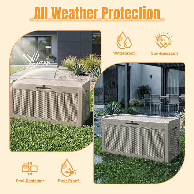 Outdoor Storage Box,95 Gallon Resin Deck Box,Waterproof & UV Resistant Lockable Package Delivery Bin,Toy Cabinet for Indoor & Outdoor