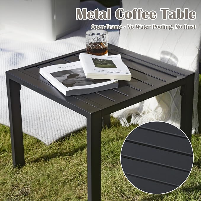 2 Pieces Rattan Outdoor Furniture Set, All-Weather Patio Loveseat with Dark Grey Cushions and Coffee Table for Garden, Backyard, Balcony, Poolside