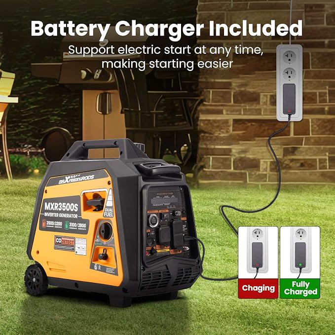maXpeedingrods 3500W Dual Fuel Inverter Generator,E-Start,CO,EPA Compliant | Gasoline & Propane(LPG) Powered, Remote & Electric Start, Wheel & Handle Kit, Trailers Camping Outdoor Home, MXR3500S, 55lbs