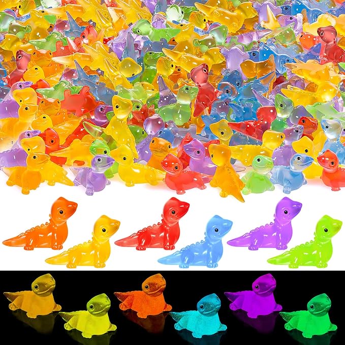 300PCS Luminous Mini Resin Lizards Tiny Glow Lizard Figurines Bulk | 6Colors Miniature Lizard Animal Figurines Glow in The Dark, Micro Moss Garden Landscape, Dollhouse DIY, Birthday Party Decor