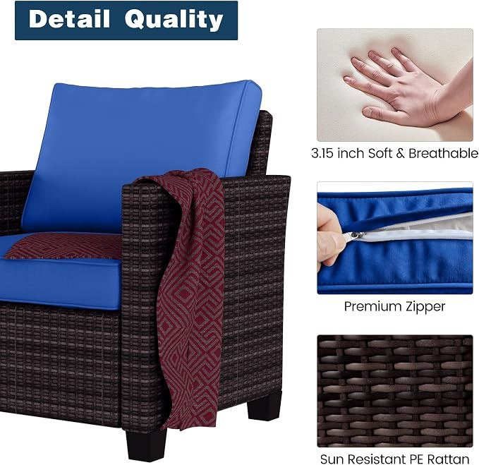 GAOMON 5-Piece Outdoor Patio Furniture Sets, 7 Seat PE Rattan Furniture Sectional Sofa Set with Storage Table, Patio Conversation Sets with Water-Repellent Cushions for Backyard, Deck, Poolside