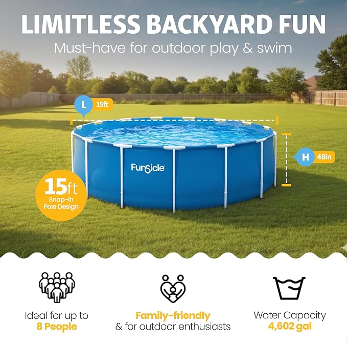 Funsicle Activity 15' x 48" Round Outdoor Above Ground Swimming Pool, Includes Repair Patch