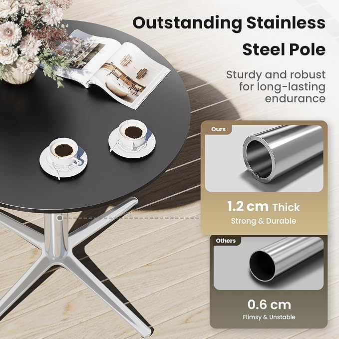 PHI VILLA 5-Piece Patio Dining Set, 30" Round Table, Wicker Chairs | Outdoor dining set for 4, Metal table with umbrella hole, Cushioned brown wicker chairs. Modern design for patio, deck, porch