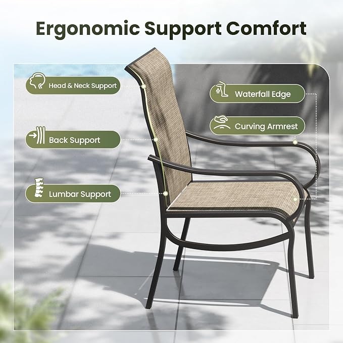 PHI VILLA 7 Piece Outdoor Table and Chairs Set, 2 Swivel & 4 Fixed Patio Chairs and PVC Wooden-Like Table with Umbrella Holes, All Weather Patio Furniture Set for Deck Garden Yard
