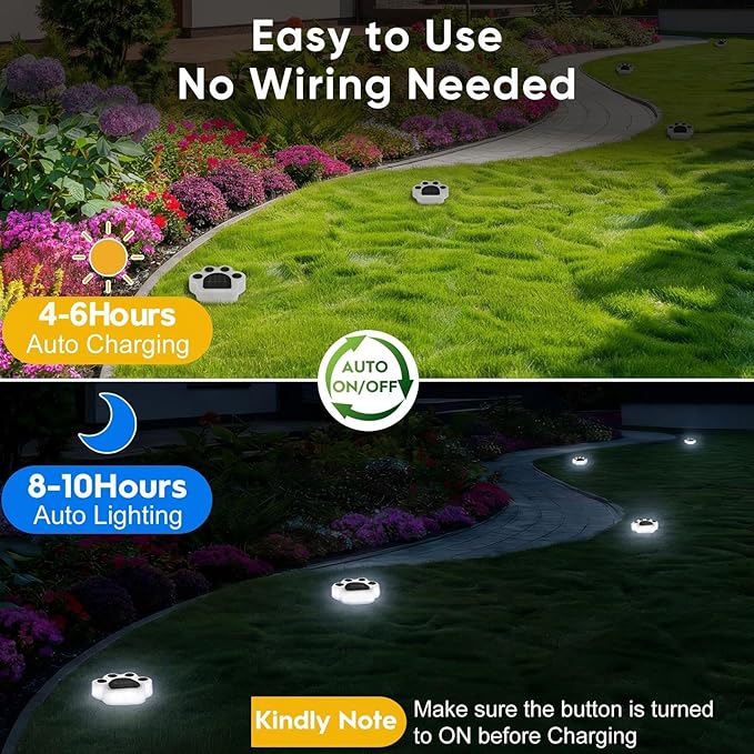 Solar Paw Print Lights 8 Pack, Outdoor Waterproof Solar Garden Lights, Lawn Patio Pathway Decorative Lights, Pet Dog Lovers Gifts for Women Mom Mother's Day(Cool White)
